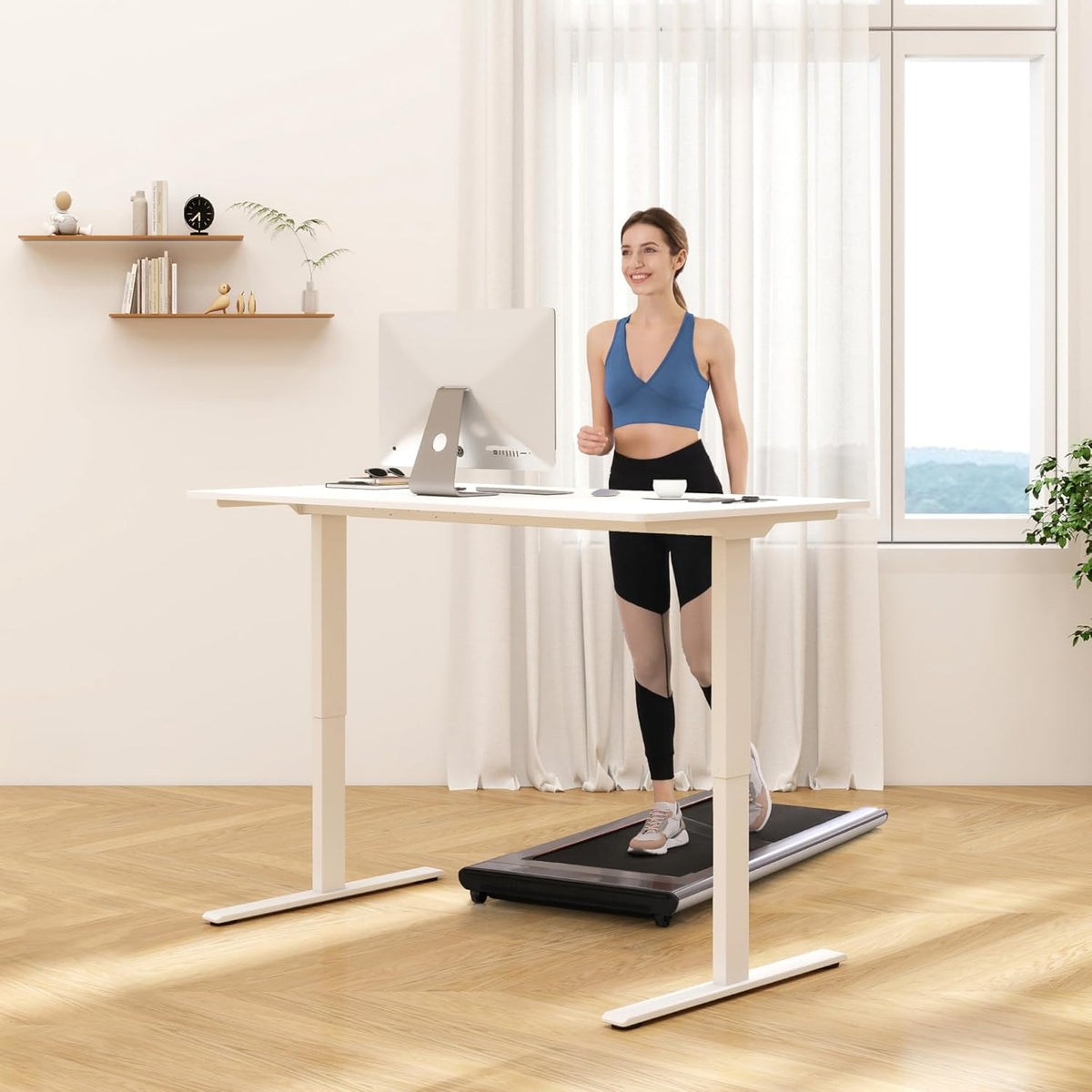FLEXISPOT Standing Desk 55 x 24 Inch Adjustable Height Desk Home Office Computer Workstation Sit Stand Desk, White Top + White Frame