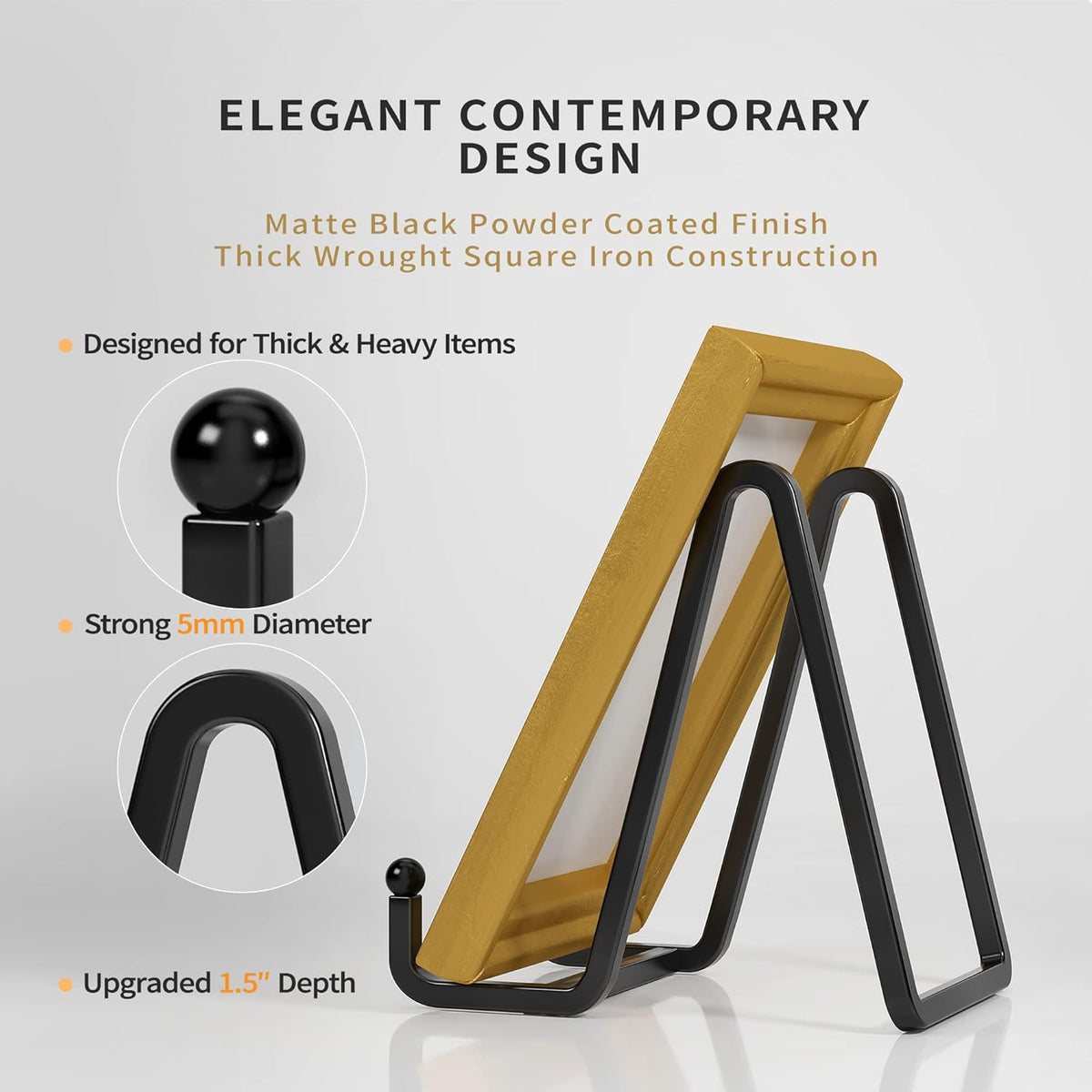 Plate Stands for Display - 4.5 Inch Metal Square Wire Plate Holder Display Stand + Picture Frame Stand Holder Easel for Book, Decorative Plate, Plaque, Photo, Platter (Black 2 Pack)