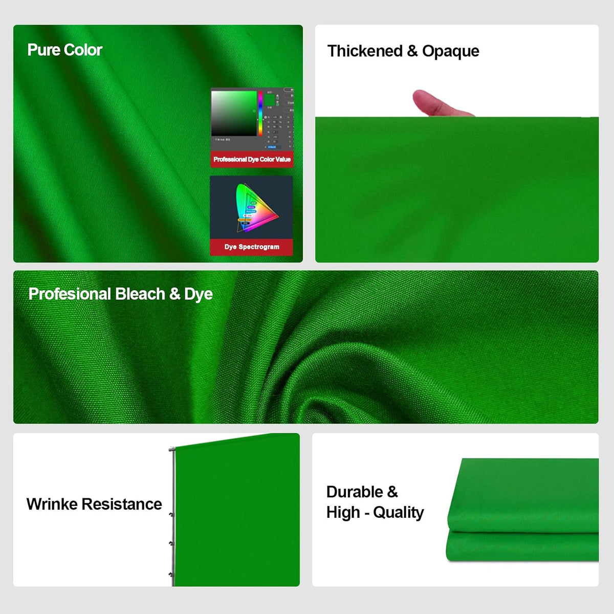 BEIYANG 10 Ft x 20 Ft Photography Backdrop Green Screen, Green Background Non-Reflective Fabric Wrinkle Resistance Photo Background for Photo Studio Shooting Props