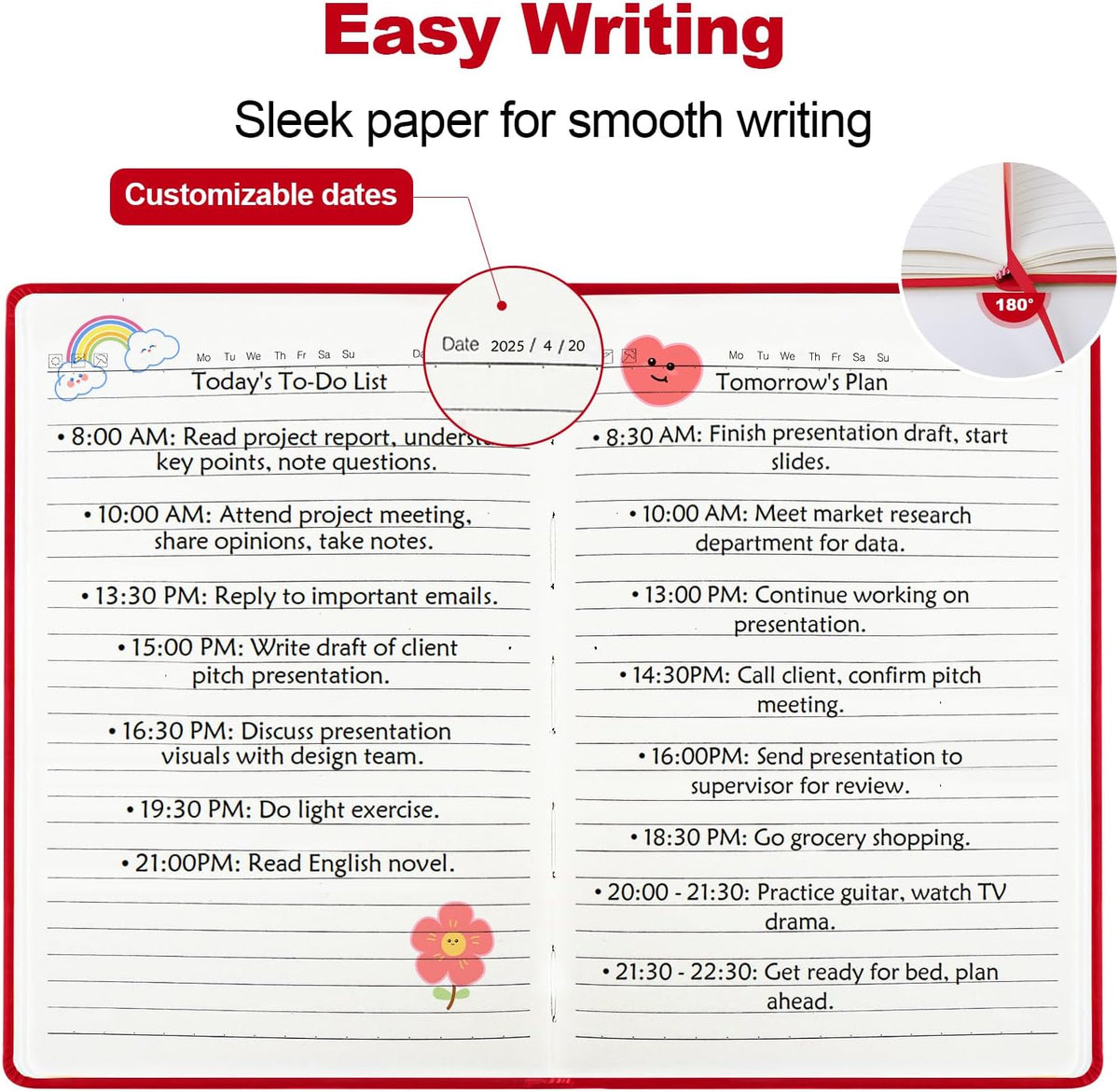 Lined Journal Notebook for Women Men,5.5"x8.3",100 GSM Thick Paper, A5 Hardcover Leather Journaling Notebooks for Writing,Travel,Work & School,College Ruled Notebooks for Note Taking Diary(Red)