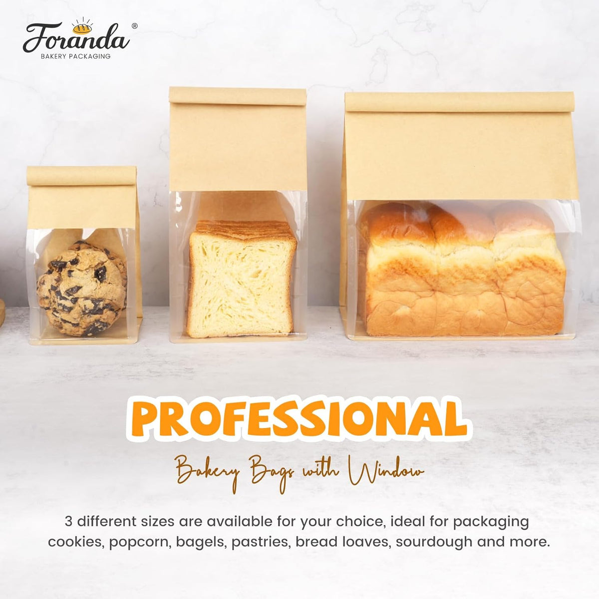 50 Pack Bakery Bags with Window, 5.1x3.9x11 Inches Tin Tie Tab Lock Resealable Bread Loaf Bags for Packaging Homemade Sourdough Bread, Cookies, Bagels, Pastry