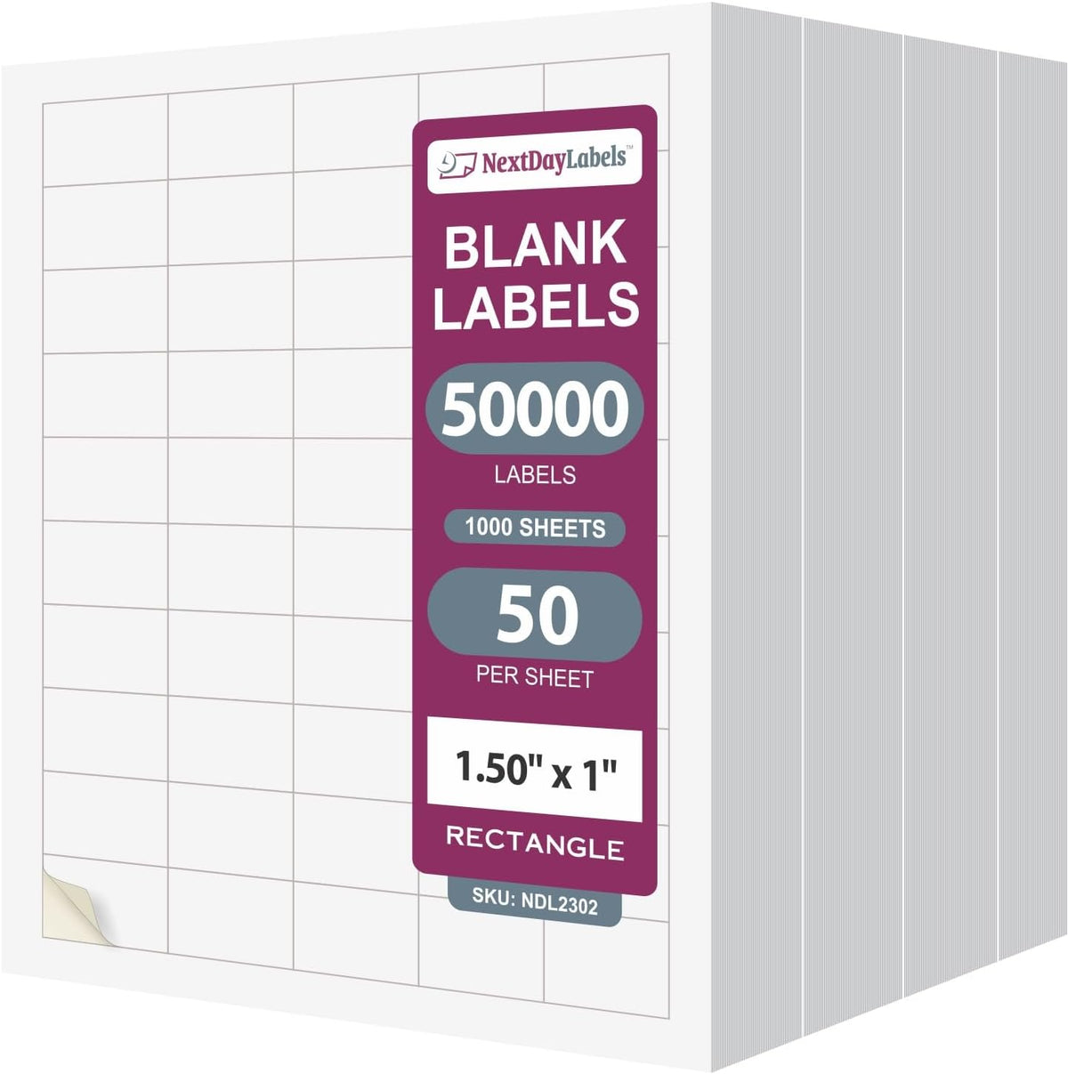 NextDayLabels – 1.5" x 1" Rectangular Sticker Labels for Printer - White Laser/Inkjet Printer Labels Return Address Labels Shipping Label Stickers (1000 Sheets, 50 Per Sheet, 50000 Labels)