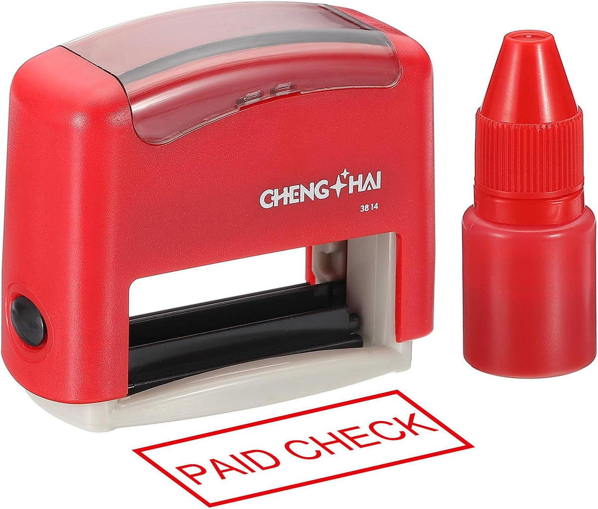 YOKIVE Paid Check Self Inking Rubber Stamp, Office Ink Business Stamp for Office Documents, Paperwork, Warehouse, Label (Red)