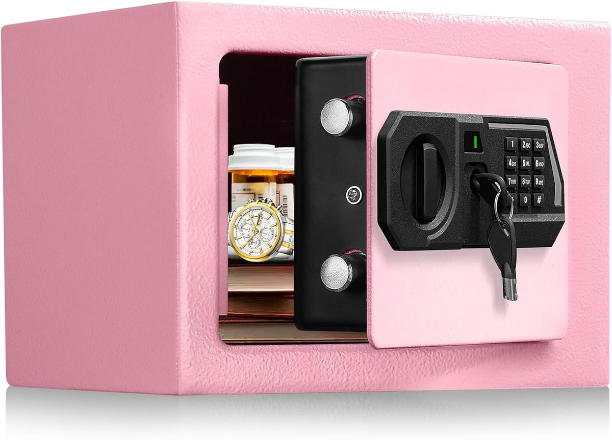 TOTOY Small Personal Safe Box 0.5 Cu Ft- Electronic Digital Security Safe Steel Construction Hidden with Key Lock, Wall or Cabinet Safety Box for Home Office Hotel Business Jewelry Gun Cash Money