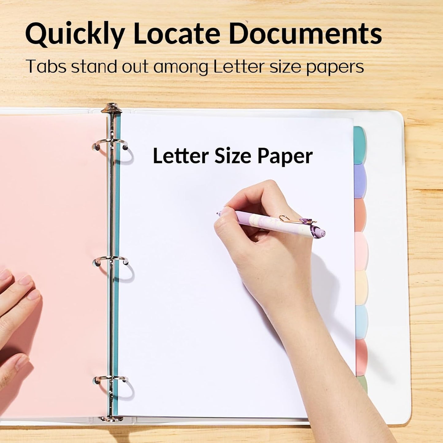 Sooez 8 Tabs Long-Lasting Plastic Write & Erase Large Tabs Dividers for 3 Ring Binder, Aesthetic Cute Pastels Binder Dividers for Student, Teacher, Office, Home Organizers, 6 Sets, Pastels Color