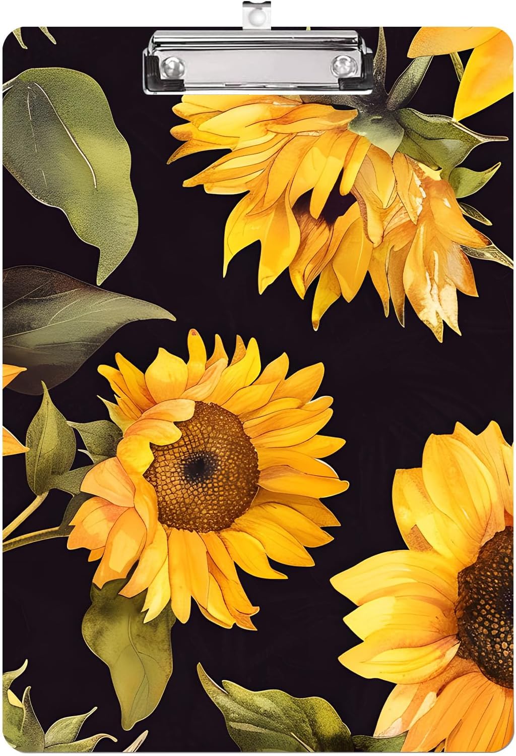Watercolor Sunflowers Clipboard,Decorative Acrylic Clipboard with Low Profile Metal Clip for Office,School,Teachers,Students Standard Letter Size 9x12.5