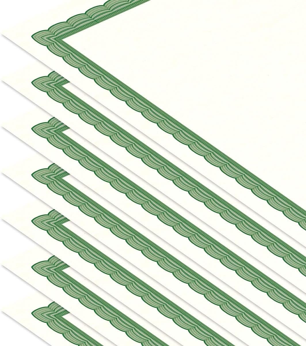 Executive Green & White Parchment Certificate Papers - Pack of 25, Laser & Inkjet Printer Compatible, For Office, Business Awards, Graduation, School Diplomas, 8-1/2" x 11" on 60 lb. Text Stock
