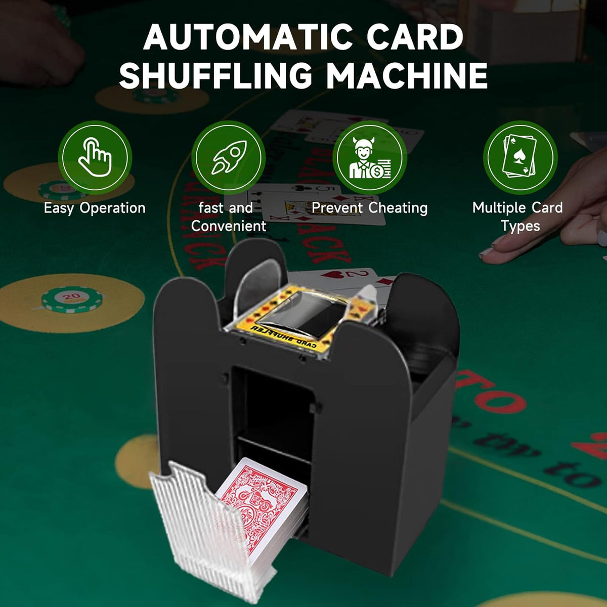 Unniweei Automatic Card Shuffler, Battery-Operated Electric Shuffler, Casino Card Game for Poker, Home Card Game, UNO, Phase10, Texas Hold'em, Blackjack, Home Party Club Game