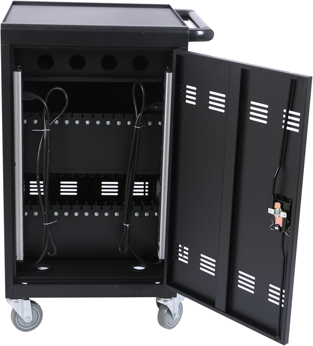 30 Devices Mobile Charging Cart and Cabinet, Laptop Storage Cart, Lockable Charging Station, Cables are Easy to Manage, Up to 16.3" Screen for Tablets Laptops, Laptop, and Chromebook, Black