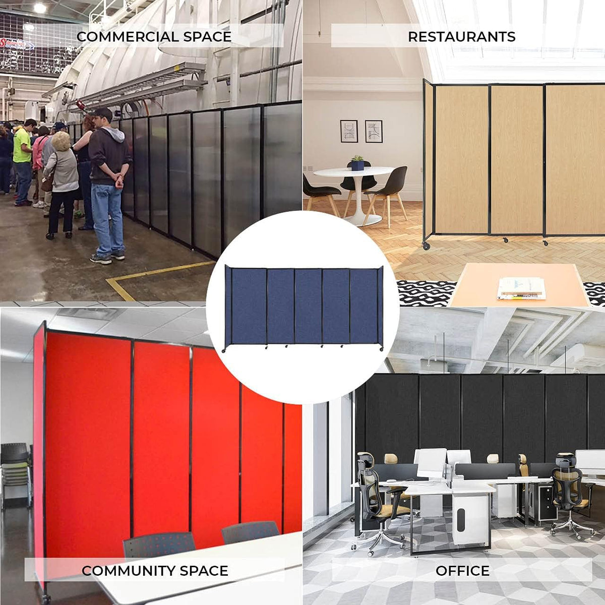 Versare Straightwall Sliding Portable Wall Partition | Freestanding Office Dividers | Locking Wheels | Temporary Room Separator | 11'3" Wide x 4' Tall Caribbean Fabric Panels