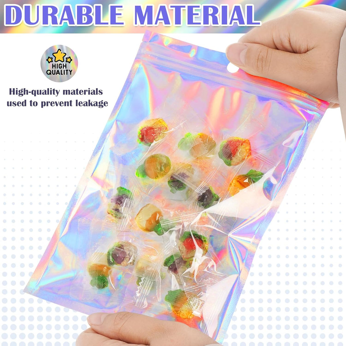 100 Pcs Mylar Bags, Holographic Bags, Smell Proof Bags, Resealable Bags for Small Business, Sample Bags, Sealable Bags for Packaging Gift, Jewelry, Candy, Bracelets, Party Favor (2.8x3.9in)