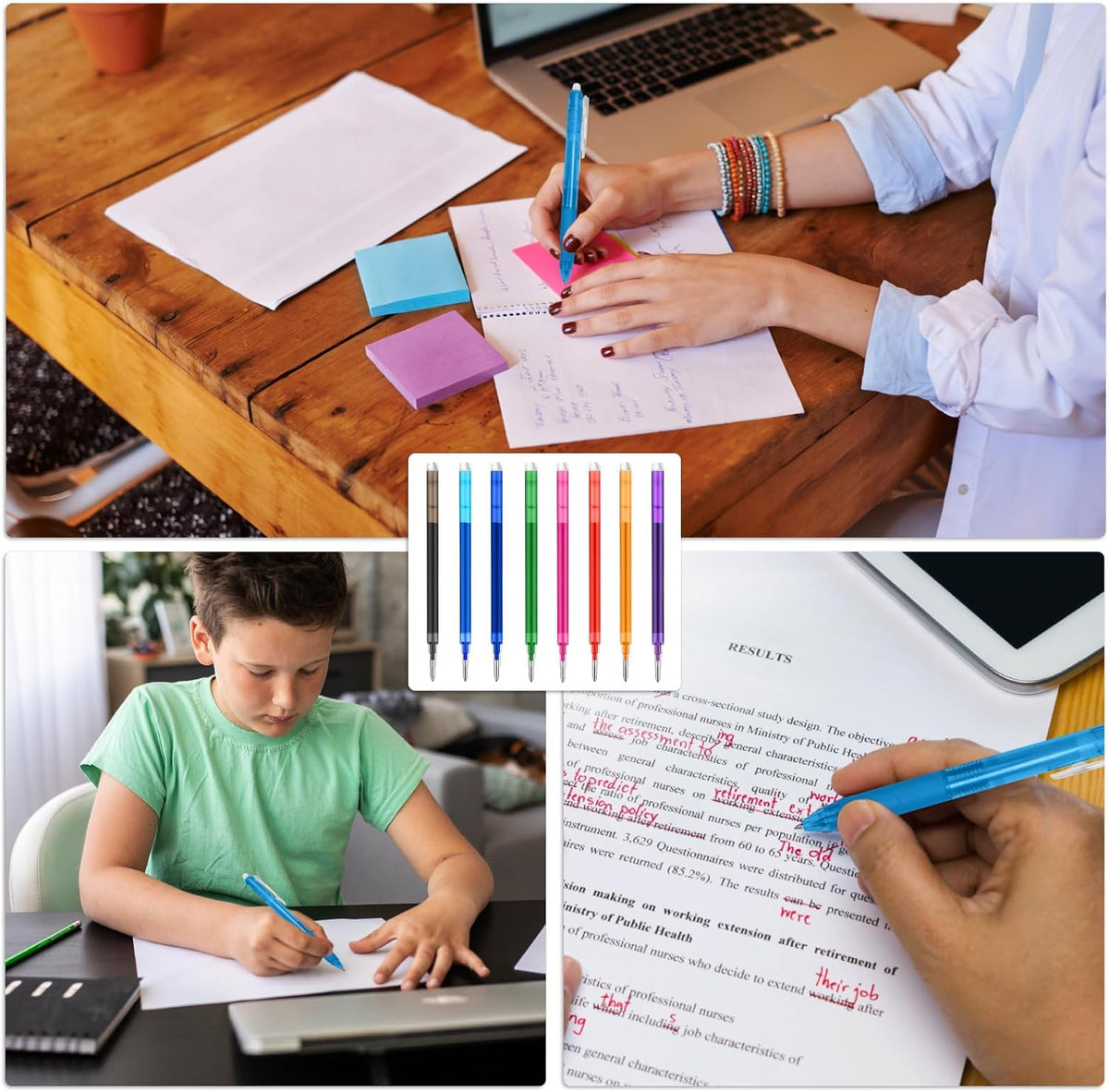 0.7 mm Erasable Gel Ink Pen Refills Compatible with Frixion Friction, Smooth Writing Multicolor Retractable Fine Point Pen Refill for School Office Home Art (8 Colors, 40)