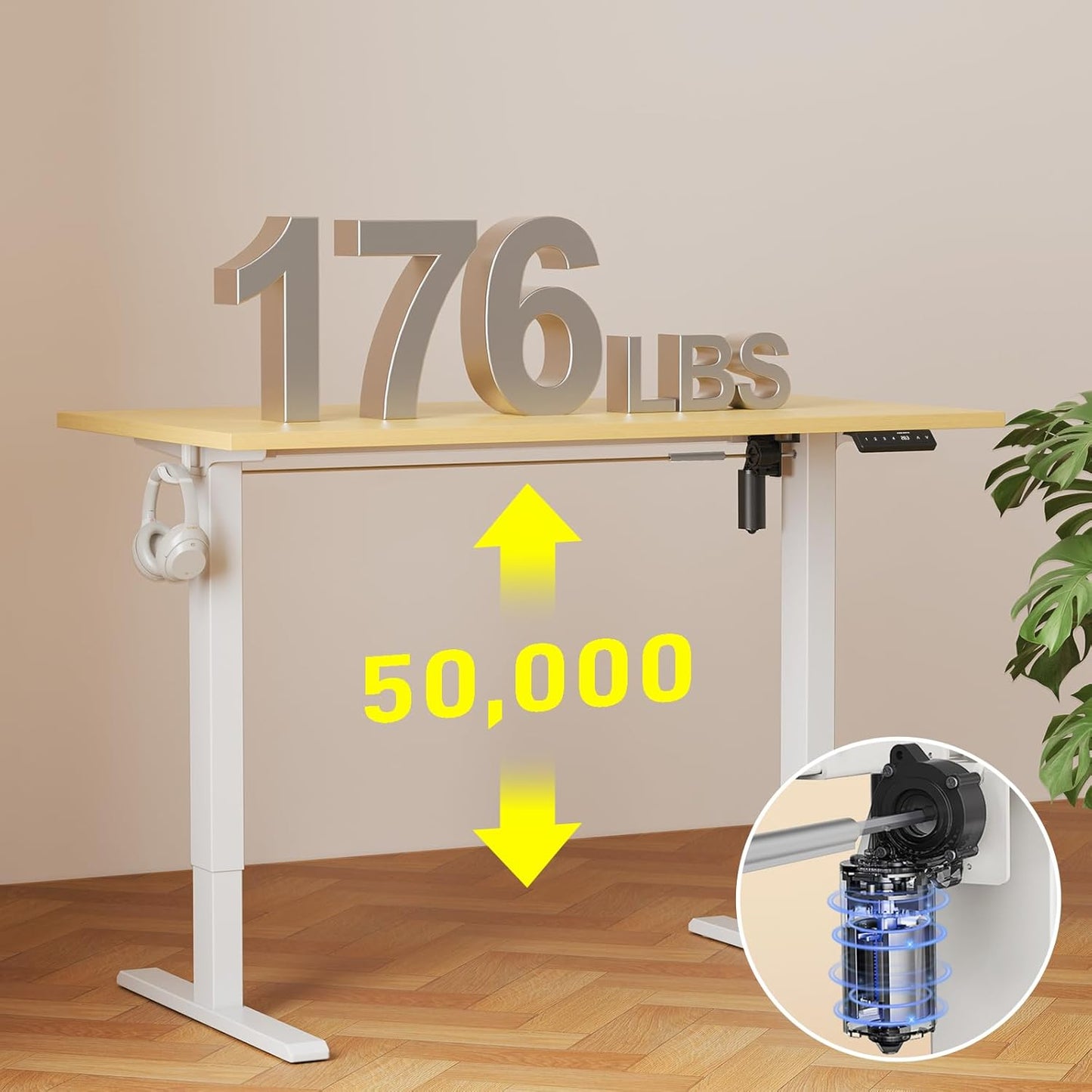 48x24 Inches Whole Piece Electric Standing Desk, Seamless One Piece Height Adjustable Sit to Stand up Desk for Home Office, Ergonomic Computer Workstation, Oak