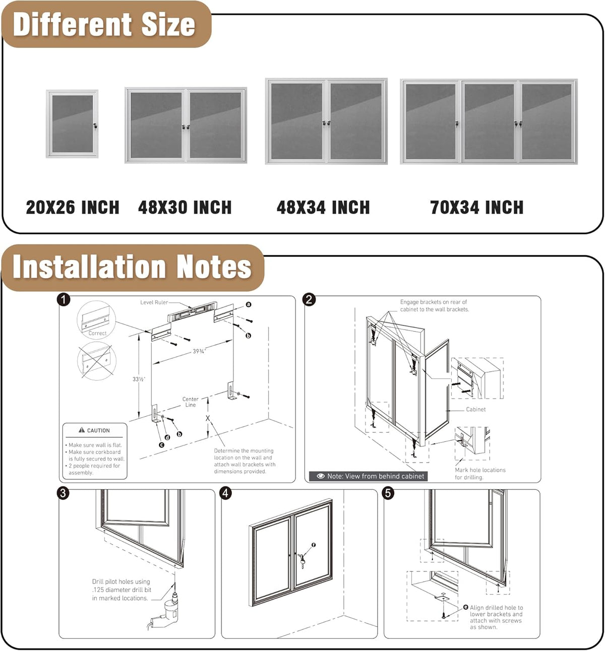 48"x34" Enclosed Bulletin Board, Outdoor Lockable Weather-Resistant Aluminum Cork Noticeboard for School & Office, Silver Frame w/Grey Flet