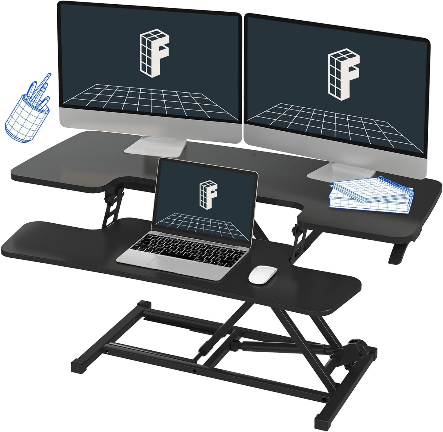 FLEXISPOT Sit to Stand up Desk Riser 42in Standing Desk Converter Height Adjustable Computer Workstation with Large Keyboard Tray Black