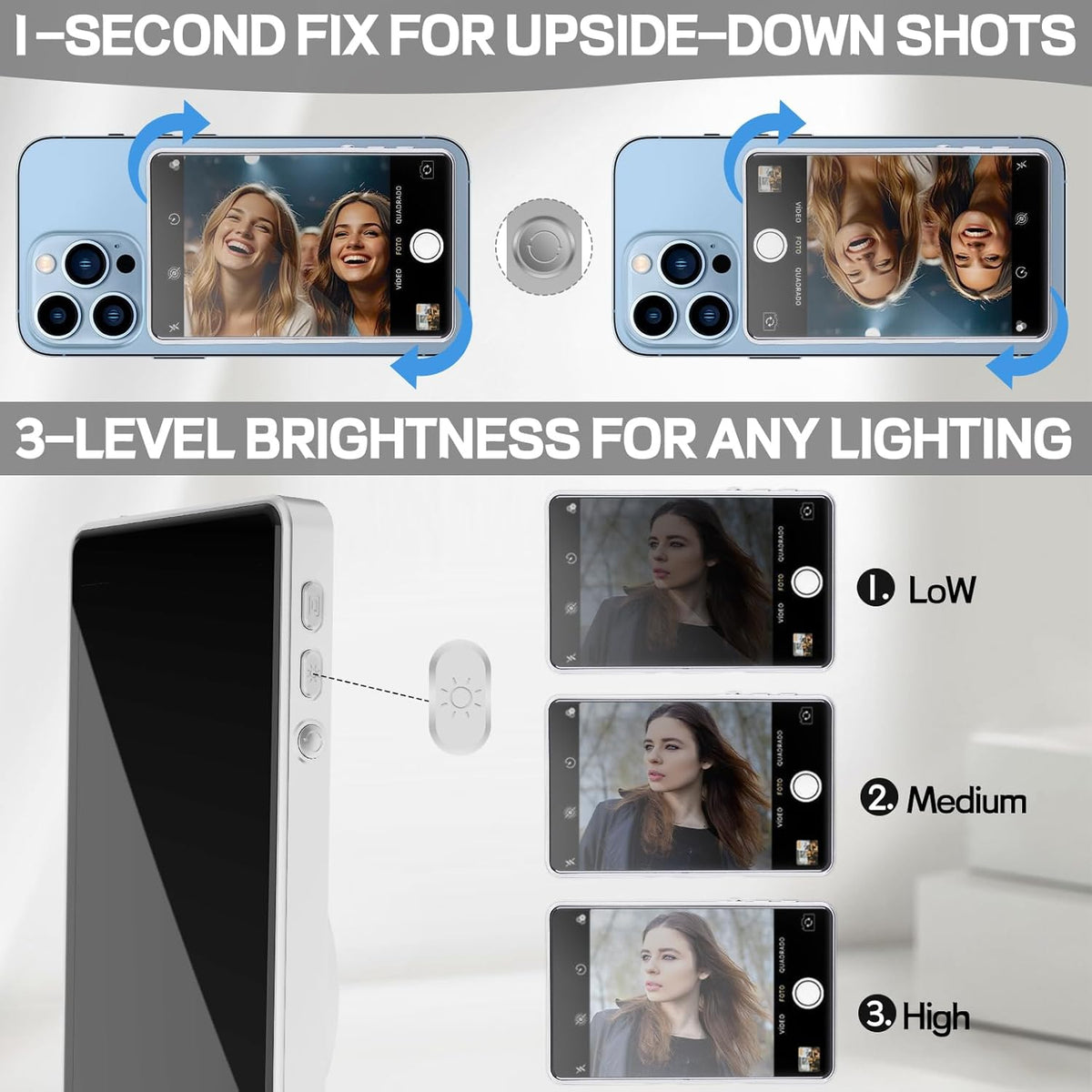 Selfie Monitor Screen iPhone, Vlog Magnetic 4K 60fps Video Recording for iPhone & Android, Back Camera Monitor iPhone with Bluetooth Remote No Delay Live Stream for TikTok White