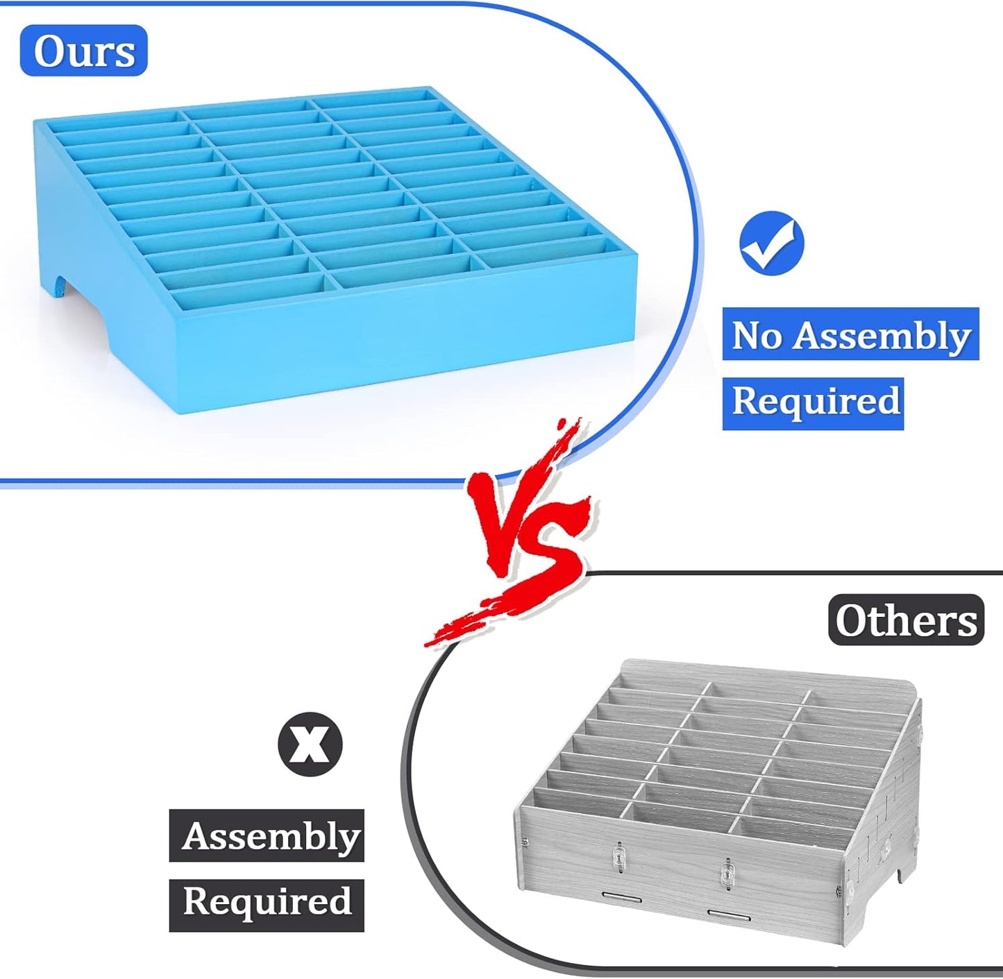 36-Grid Wooden Cell Phone Holder Desktop Organizer Storage Box for Classroom Office (Blue 36-Grid)
