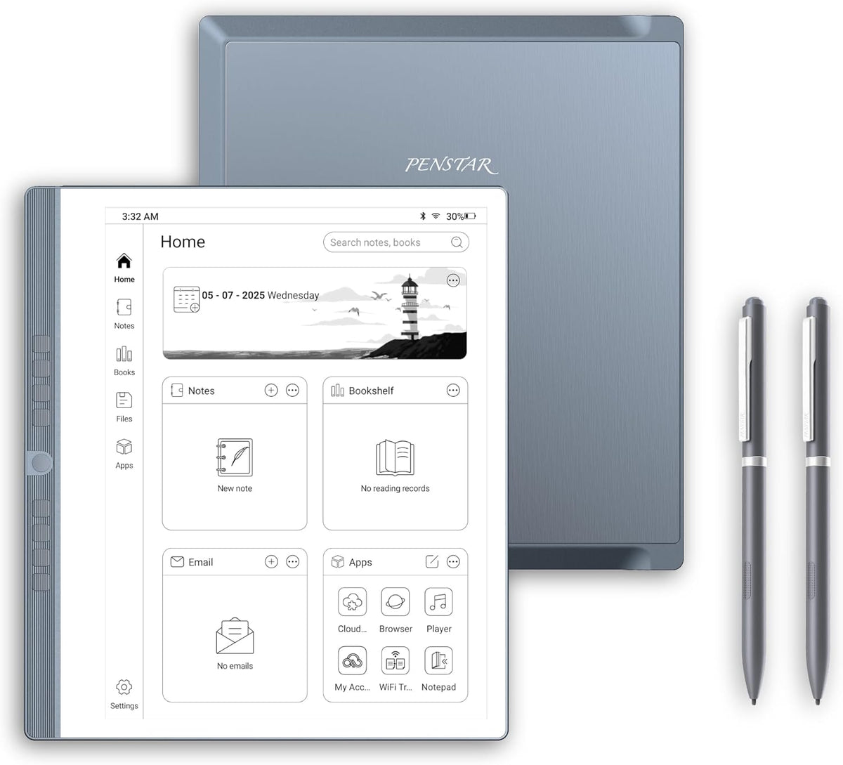 eNote 2 Paper Tablet Bundle, 10.3-inch Pen Only Writing Tablet, Electronic Notebook Digital Notepad, 300 PPI 4G 128G E-Ink Reader with Folio Cover & Two B5 Pens