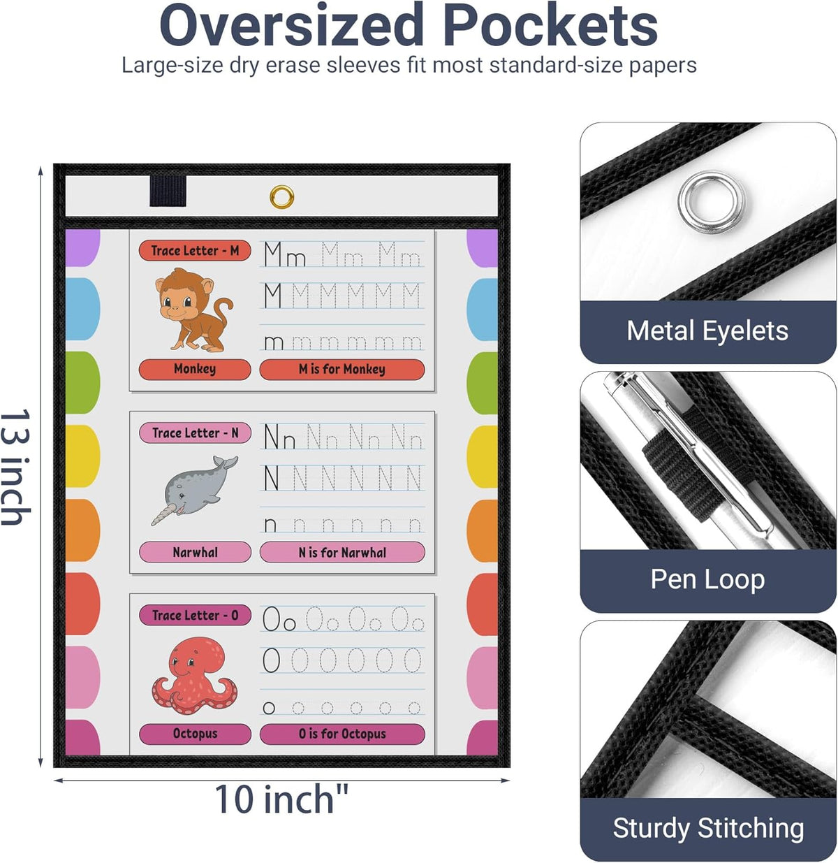 5 Pack Oversized Dry Erase Pocket Sleeves Reusable 10 x 13 Inches Black Shop Ticket Holders Clear Plastic Sleeves Sheet Protectors for Documents, Teacher Classroom & Office Supplies