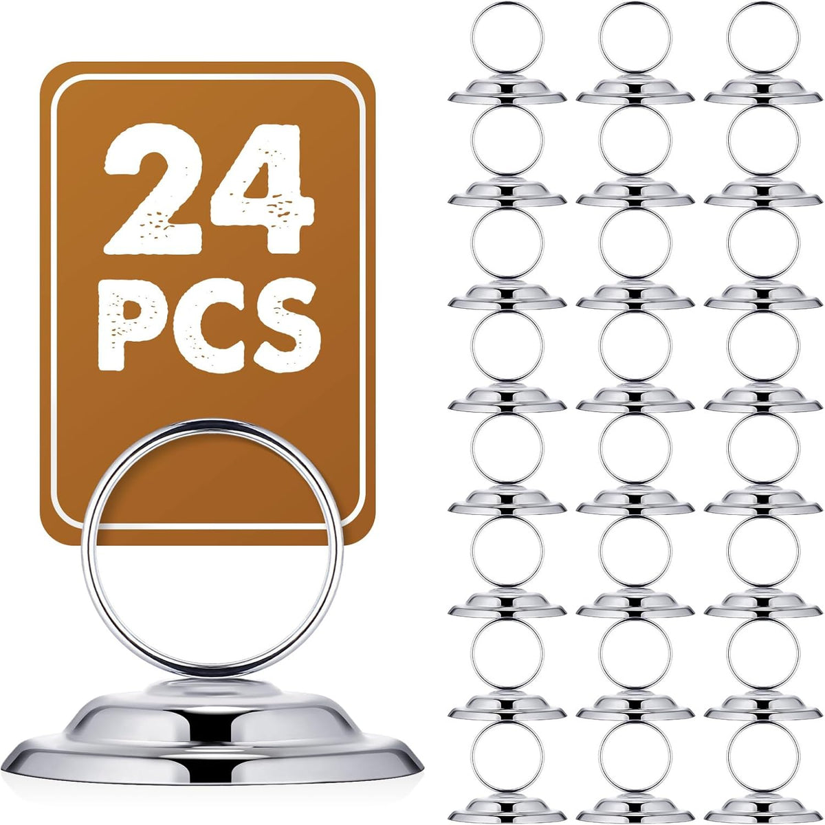 24 Pcs Table Number Holders Metal Place Card Holders Table Number Stands Tabletop Menu Sign Stands for Wedding Restaurant Recipe Banquet Birthday(Silver)