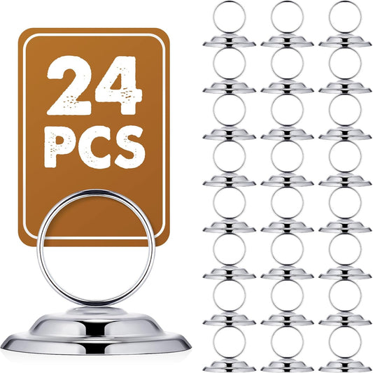 24 Pcs Table Number Holders Metal Place Card Holders Table Number Stands Tabletop Menu Sign Stands for Wedding Restaurant Recipe Banquet Birthday(Silver)