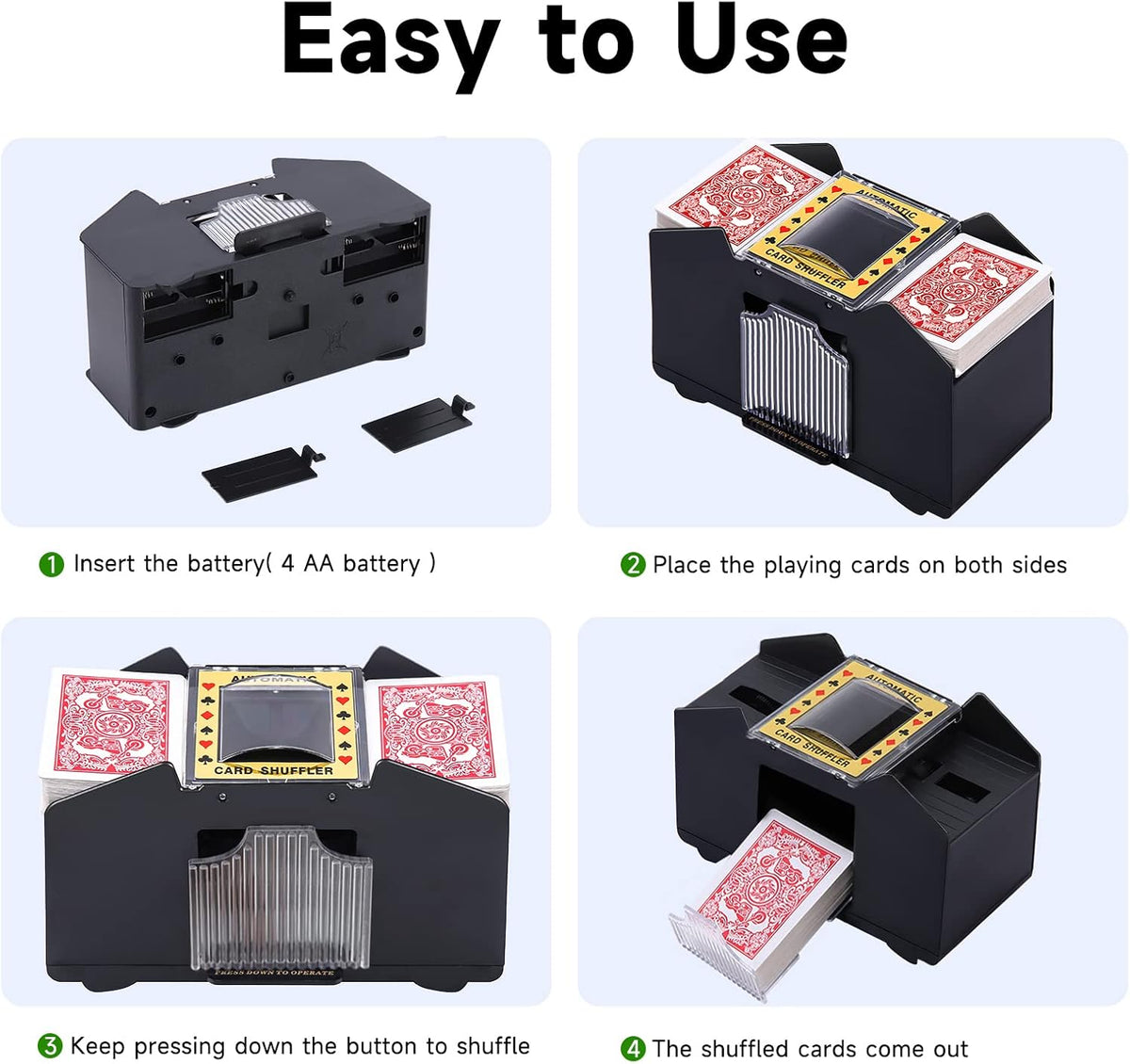 Unniweei Automatic Card Shuffler, Battery-Operated Electric Shuffler, Casino Card Game for Poker, Home Card Game, UNO, Phase10, Texas Hold'em, Blackjack, Home Party Club Game