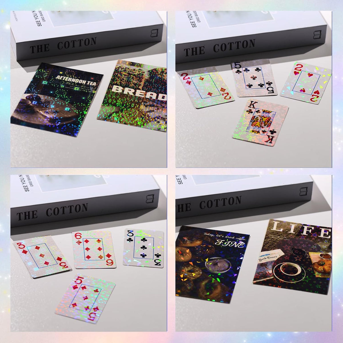 36 Sheets Holographic Sticker Paper, Clear Vinyl Laminate Film for Stickers Waterproof, Transparent Overlay Lamination Sticker Paper Self-Adhesive, 6 Patterns-8.5x11 Inch