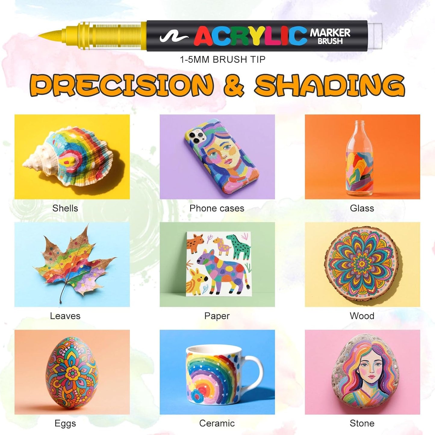168 Acrylic Paint Markers, Soft Brush Tip Acrylic Markers for Rock Painting, Wood, Stone, Glass, Canvas, Fabric, Ceramic - Brush Tip Water Based Pens