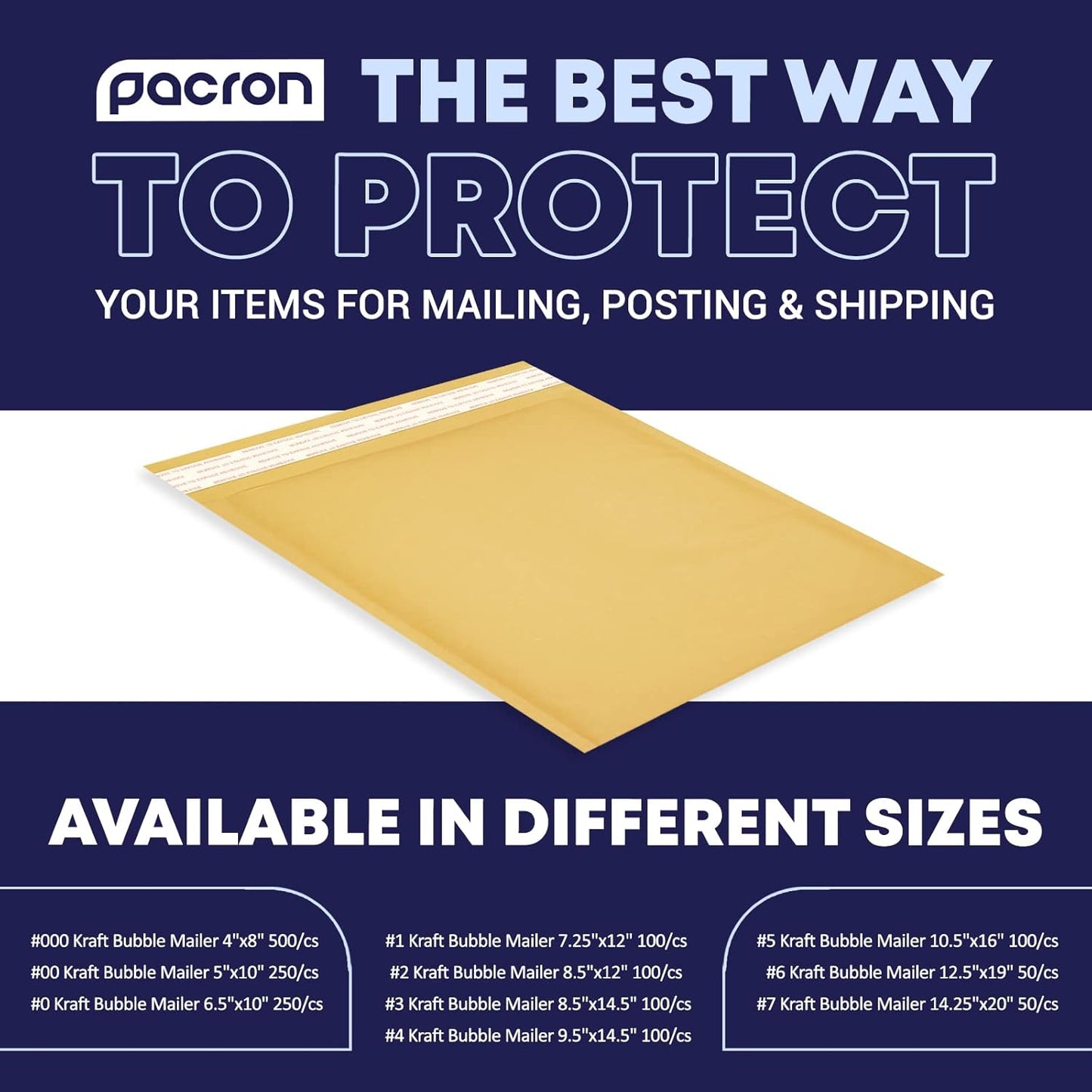 Kraft Bubble Mailers 500 Pack, 5 x 10 Inch Padded Shipping Envelopes, Yellow Mailing Envelopes for Documents & Packages, Durable & Lightweight, Made in USA