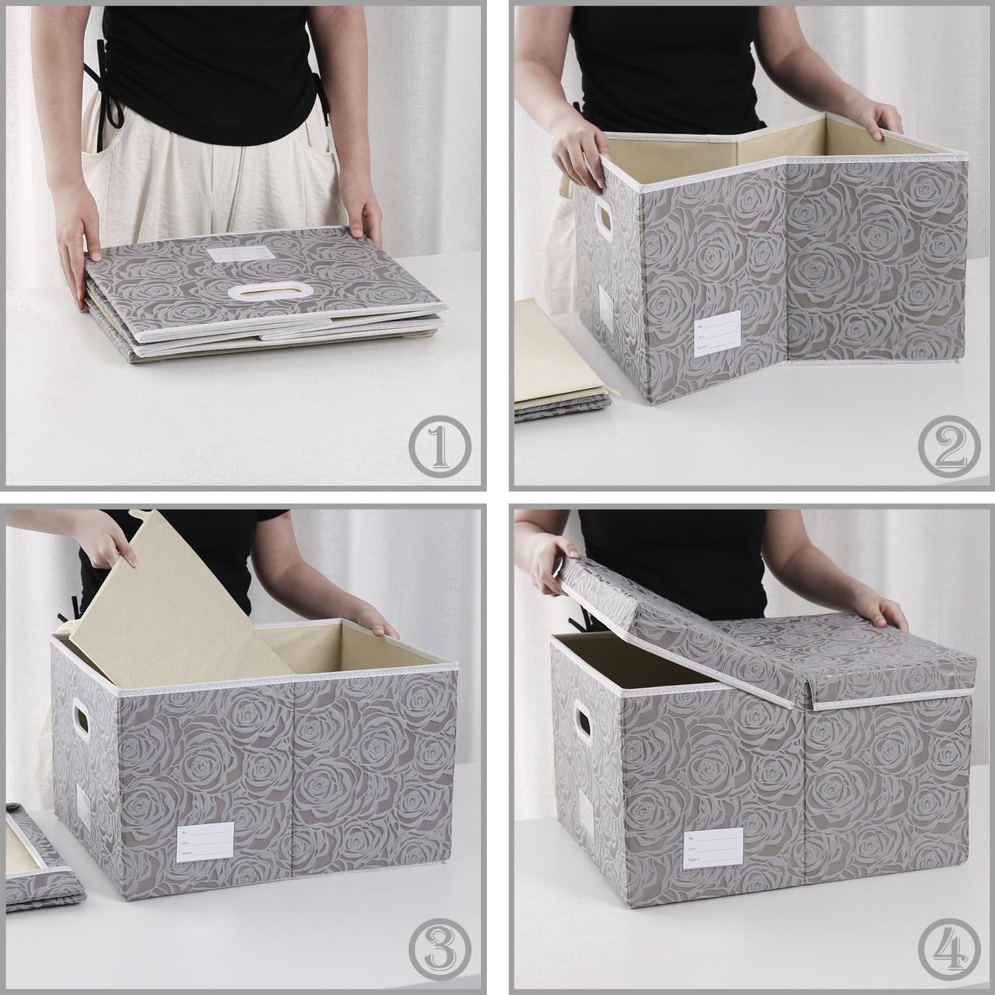 PRANDOM Jumbo Collapsible Storage Boxes with Lids Fabric Decorative Storage Bins Cubes Organizer Baskets with Cover Handles Divider for Bedroom Closet Living Room 23.2x15.7x11.6 Inch 3 Pack