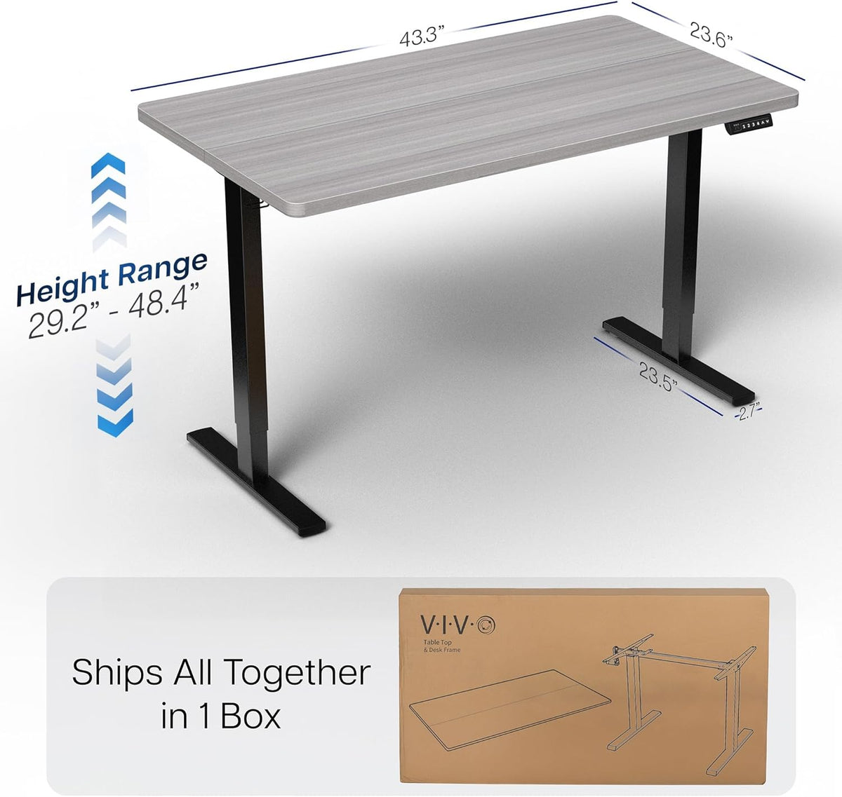 VIVO Electric 43 x 24 in Standing Desk, Memory Height Adjustment, 1B Series, Dark Gray Top, Black Frame, DESK-1B4G