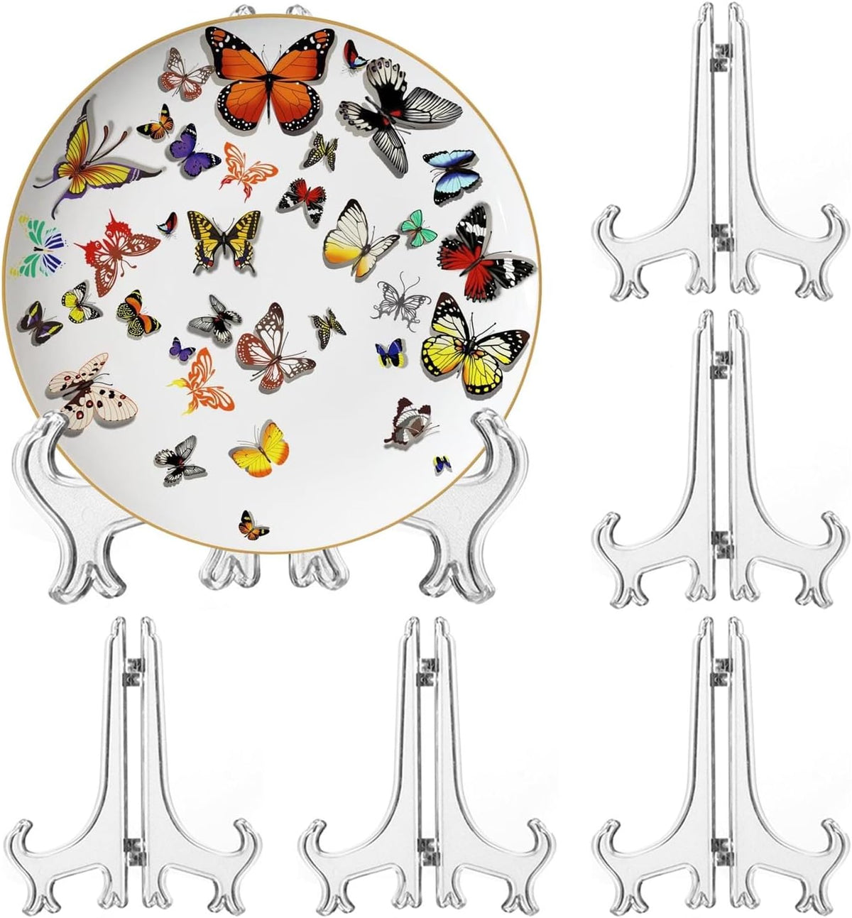 6 Pack 10 Inch Clear Plastic Easels or Stand/Plate Holders to Display Pictures or Other Items at Weddings, Plate Stands for Home Decoration, Birthdays, Tables