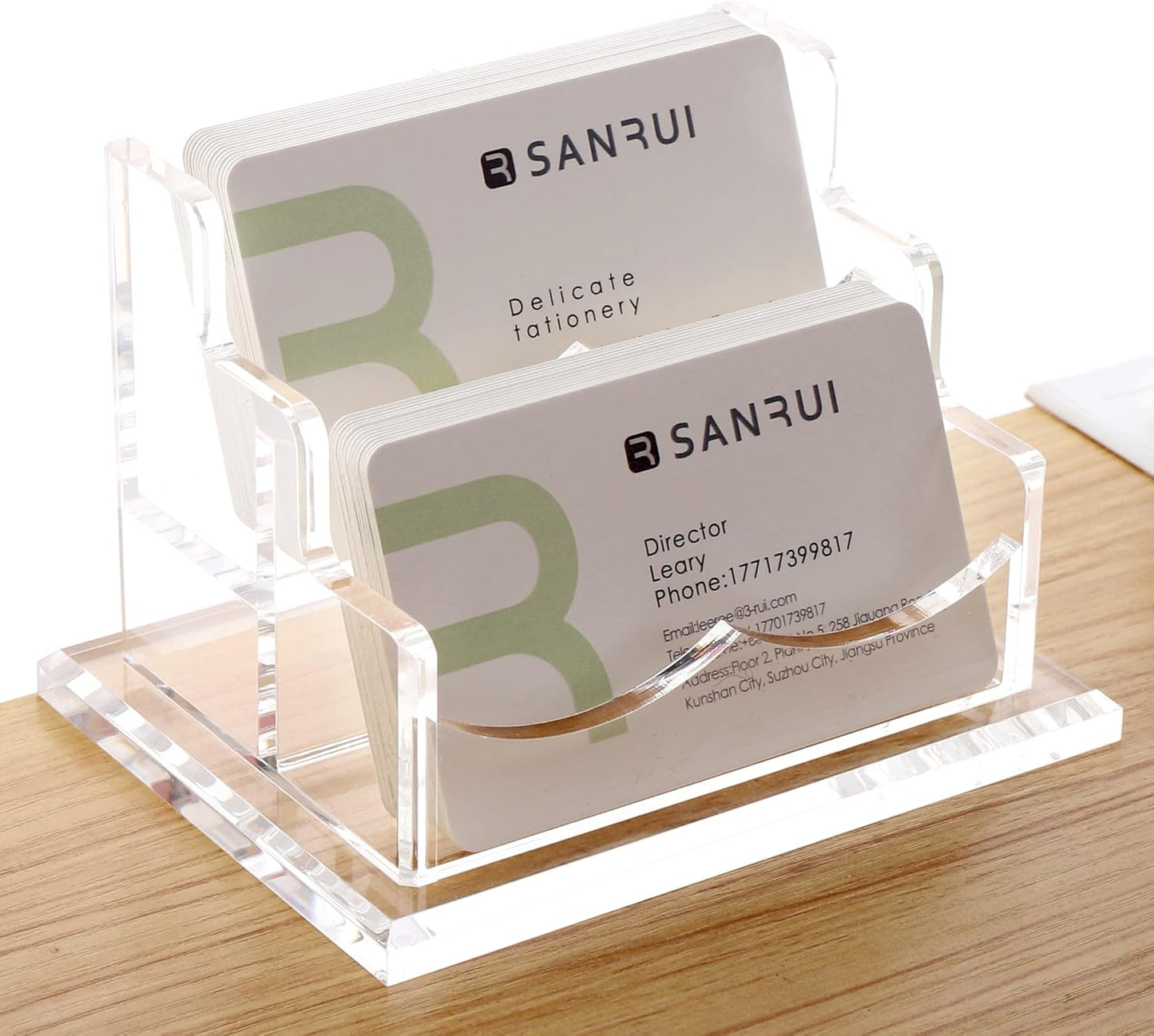 YUXUN Clear Acrylic 2-Tier Business Card Holder – 2-Slot Desk Organizer for Office, Reception, Trade Shows (Ideal for Men & Women)