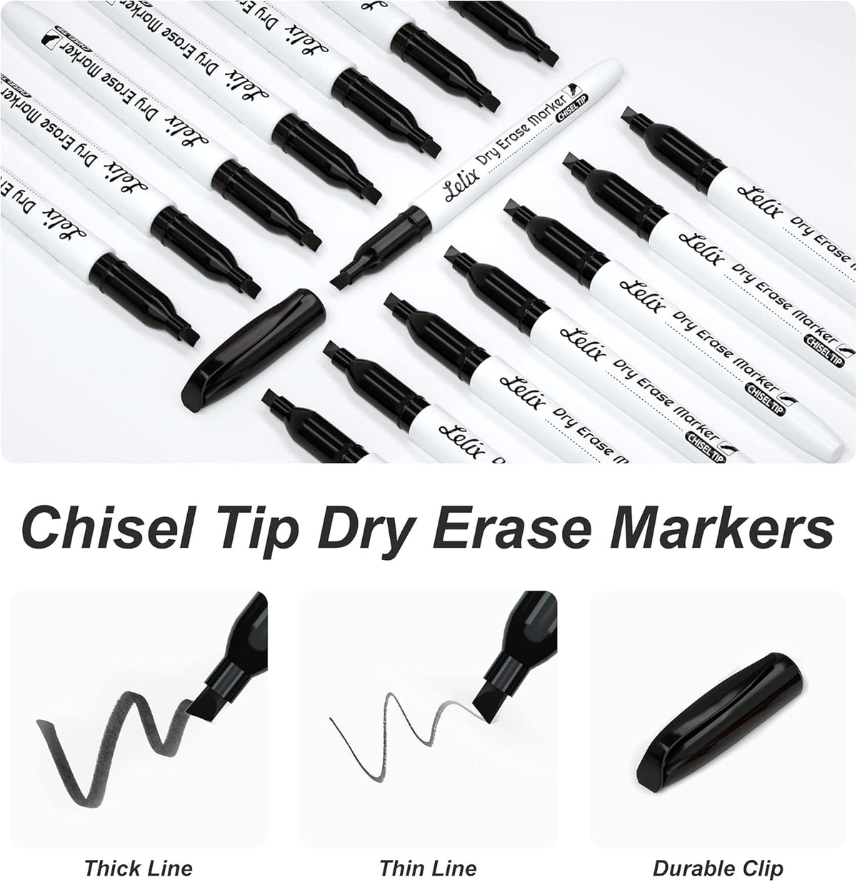 Lelix 42 Pack Black Dry Erase Markers Chisel Tip, Bulk Whiteboard Markers for School, Office Supplies, Perfect for Writing on White Board, Mirror,Calender
