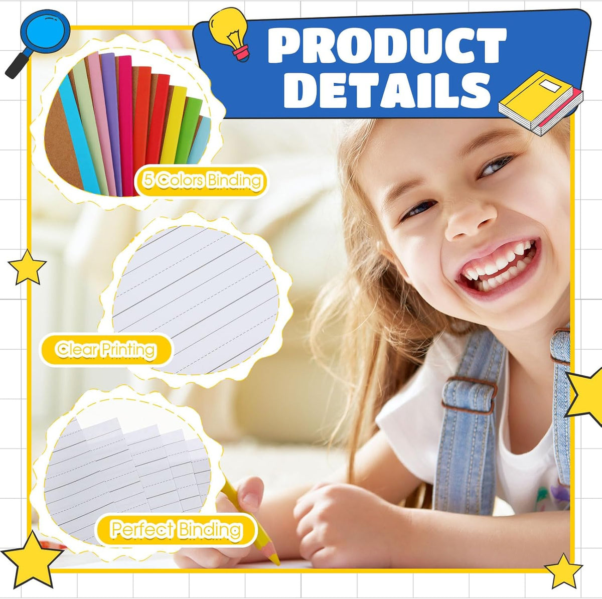 Henoyso 60 Pcs Primary Composition Notebook 9 3/4 x 7 1/2 Inch Kids Journal, Back to School Supplies, K-2 Primary Writing Notebook for Kids Student Draw and Write Story Journal (Stylish Color)
