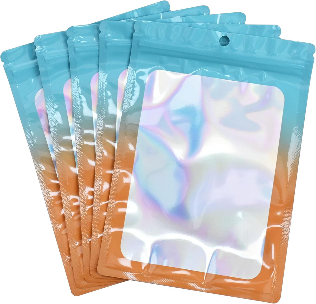 Resealable Mylar Pouch Bag Great for Office Home Party Favor Food Storage (100PCS, Blue and Orange Color, 6.3 x 9.5 inch)