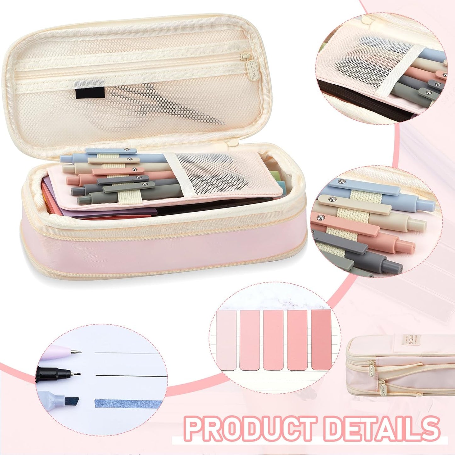60 Pcs Aesthetic Book Annotation Kit School Supplies Cute Pencil Case with Highlighter Gel Pen Mechanical Pencil Magnetic Bookmarks Transparent Sticky Note Tabs Student Stationary(Pink)