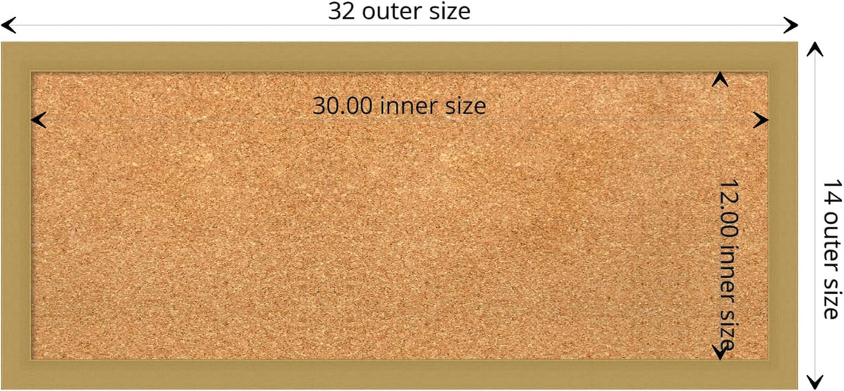 Amanti Art Natural Cork Board for Wall, 14x32 Vision Board with Gold Frame, Medium Corkboard Office Decor for Home Organization, Casual Corkboard Pinboard to display items for home organization