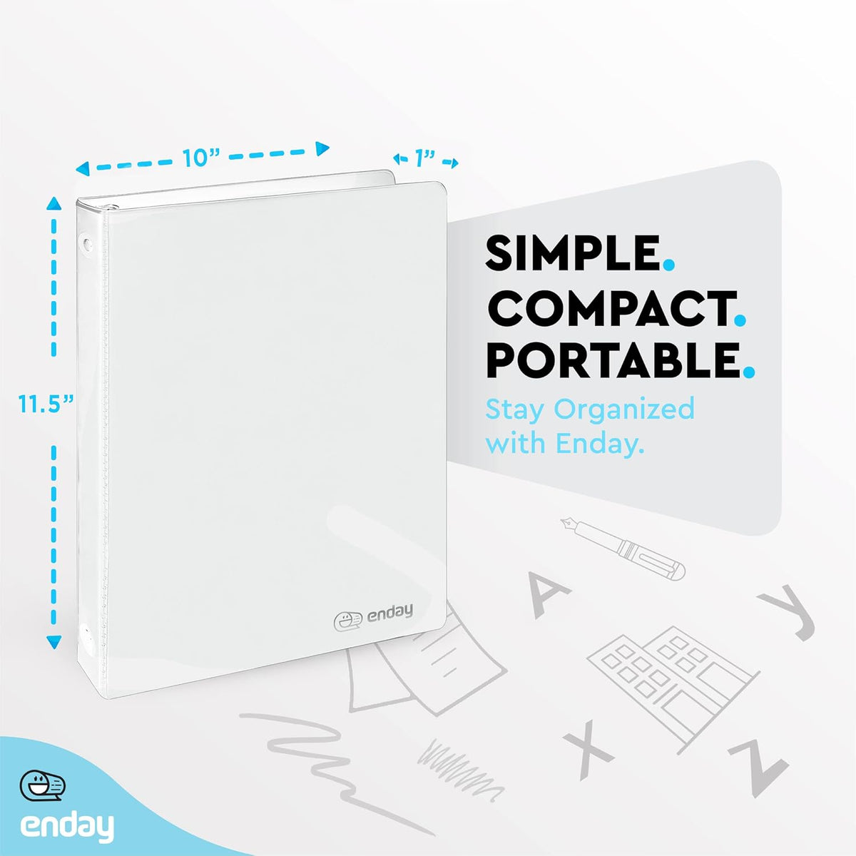 ½ Inch 3 Ring Binder .5 inch White Clear View Cover with 2 Inside Pockets, Colored School Supplies Office and Home Binders, 6 Pack – by Enday