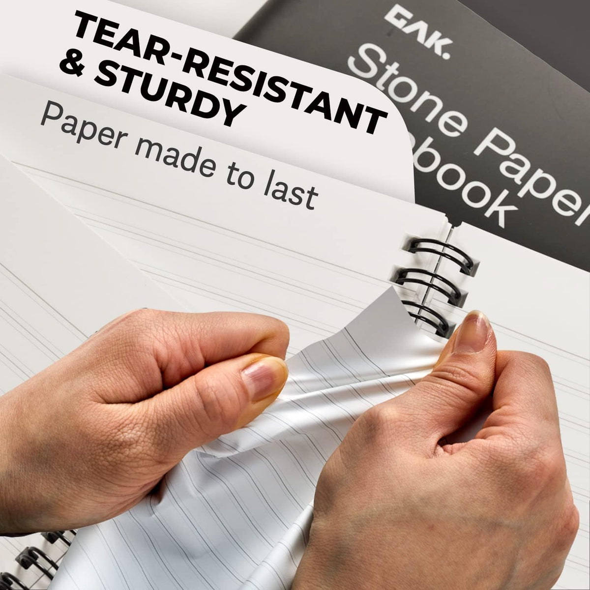 GAK. Stone Paper Waterproof Sheet Spiral Notebook (M Size) – 5.8”x8.3”, 50 sheets, Stone Paper Notebook Journal Note Taking - Waterproof Notepad College Ruled Paper Black Notebook Aesthetic School