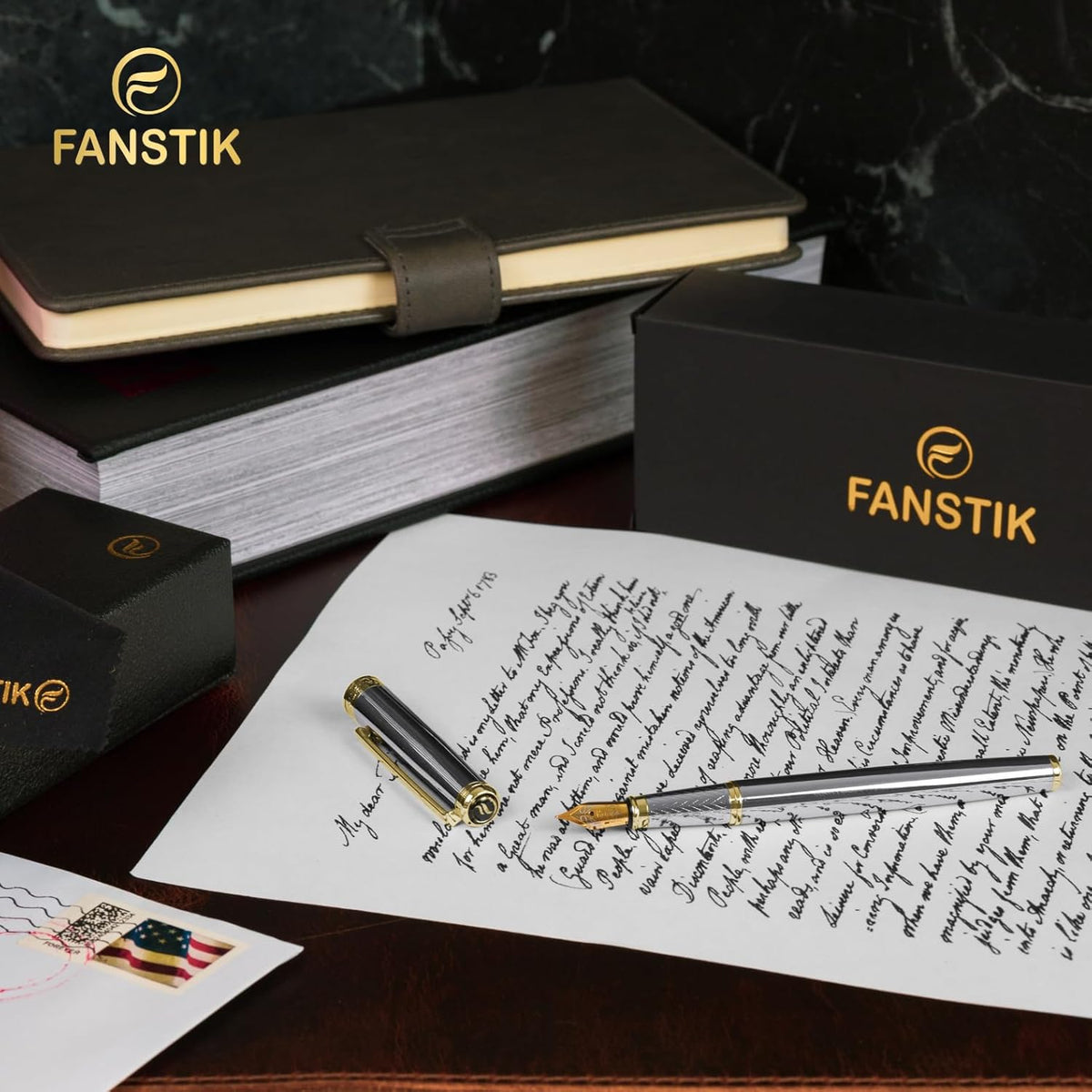 Silver&Gold Luxury fountain pen (Made In USA) fancy gift set for women, Real 24K Gold Plating, Professional executive pen gift set for men (Lux fountain Silver-Gold)