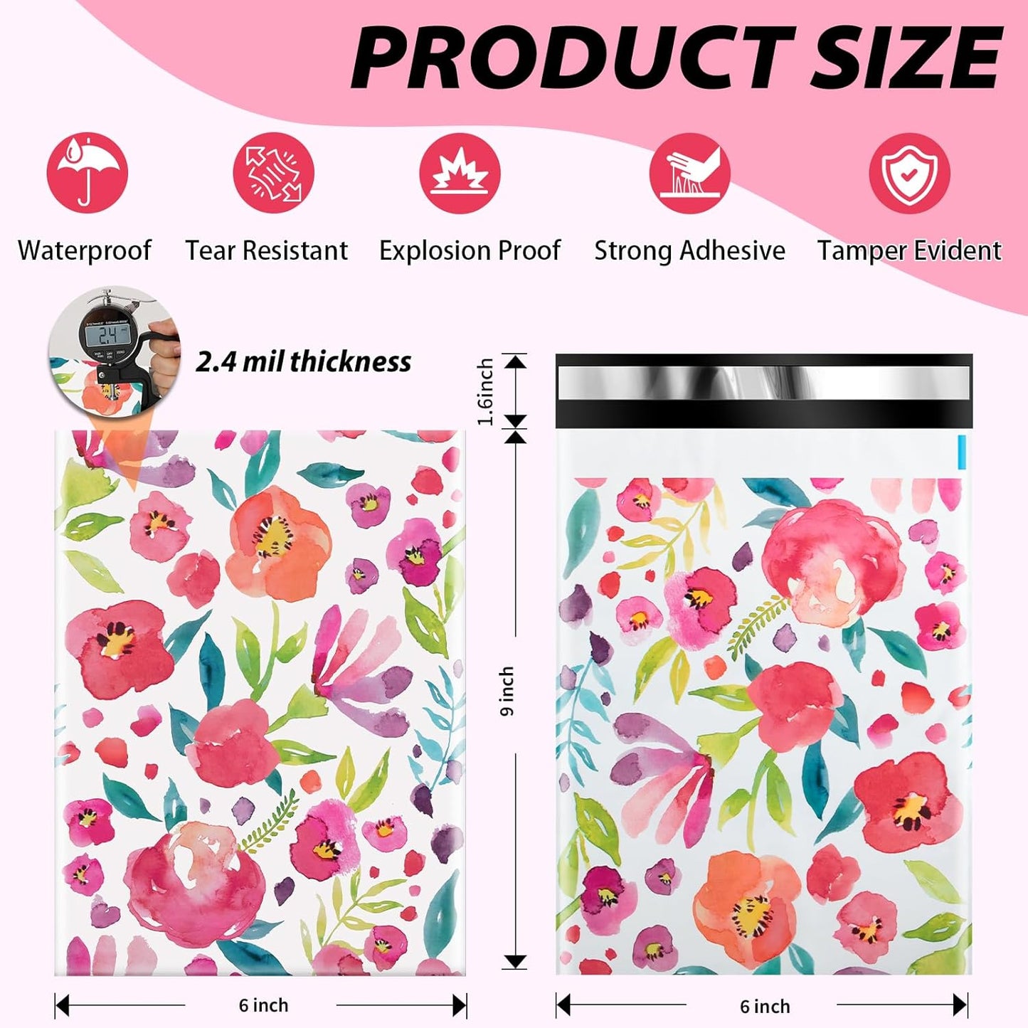 Oududianzi Poly Mailers 6X9, 100 Pack Shipping Bags, Mailing bags, Mailers Poly Bags for Shipping, Shipping Envelopes, Packaging Bags for Small Business & Clothes - Floral