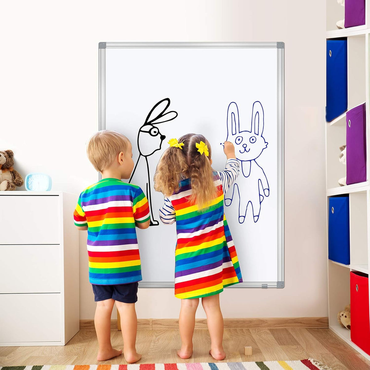 H-Qprobd Dry Erase Board for Wall Aluminum Presentation Magnetic Whiteboard with Long Pen Tray, Wall-Mounted White Board for School, Office and Home (40"x28")