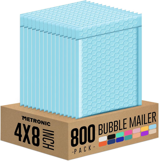 Metronic Bubble Mailers 4x8 Inch 800 Pack Usable Size 4x7" Light Blue Bubble Envelopes Waterproof Padded Mailing Envelopes for Shipping Jewelry Makeups