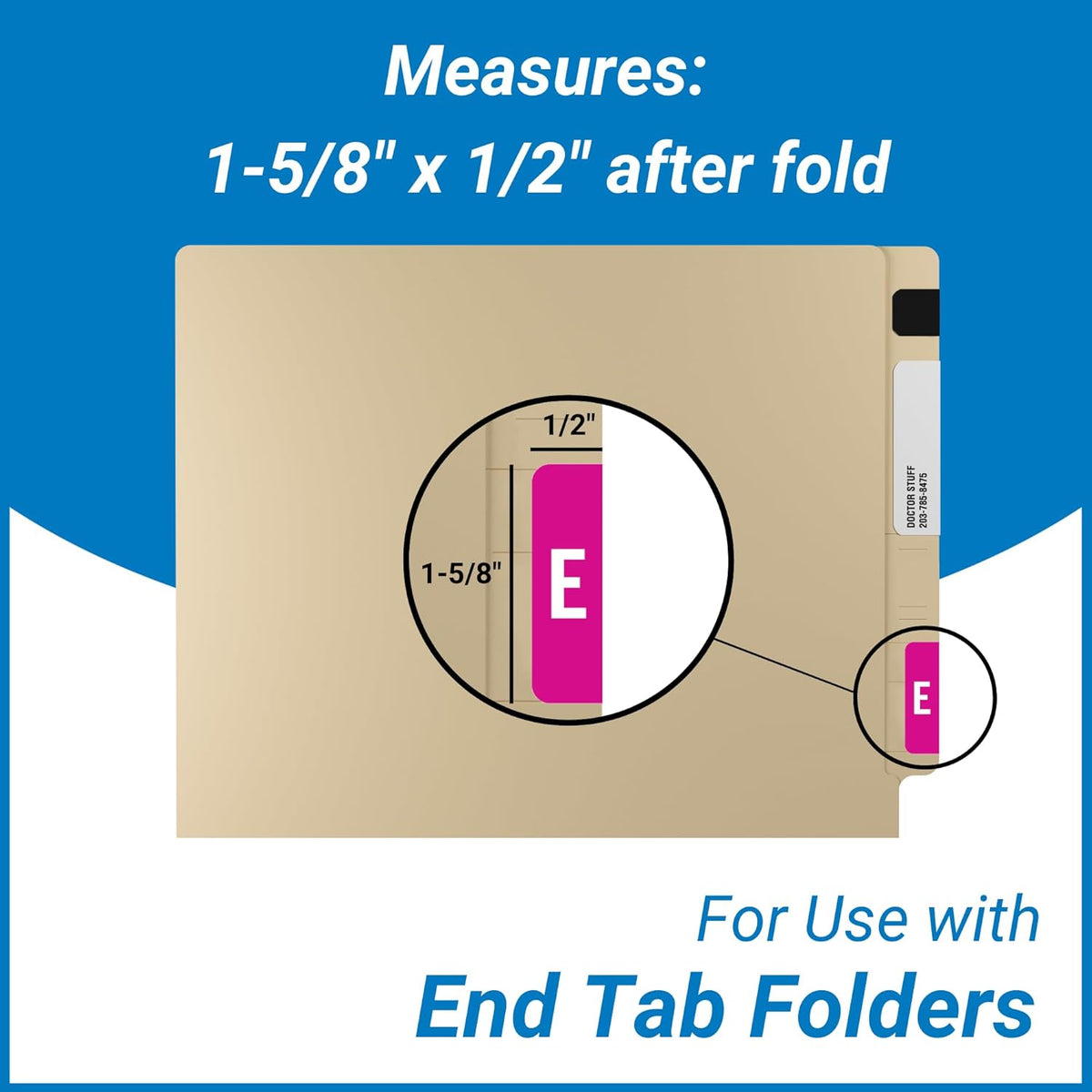 Doctor Stuff - File Folder Labels, Alphabet Letter E, Compatible with Smead Alpha Z Acc/ACCS - SMSM Series Alpha Stickers Purple, 1-5/8" x 1”, 250/Roll