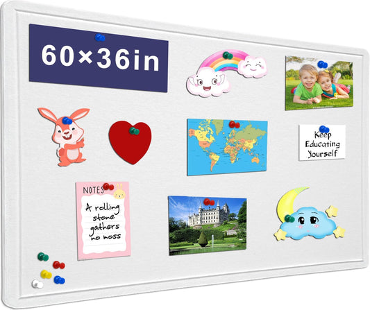 Large Bulletin Board - 60 X 36 inches Decorative Felt Pin Board - 5' x 3' Cork Board Alternative for Wall - Foldable Photo Board Self-Adhesive Vision Board Prayer Board with 30 Pushpins - Warm White