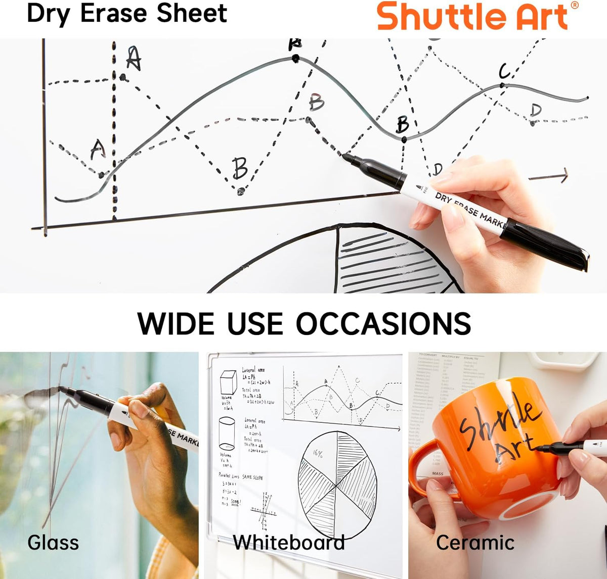 Shuttle Art Dry Erase Markers, 32 Pack Black Whiteboard Markers,Fine Tip Dry Erase Markers for Kids,Perfect for Writing on Whiteboards, Dry-Erase Boards,Mirror,Calender,School Office Supplies