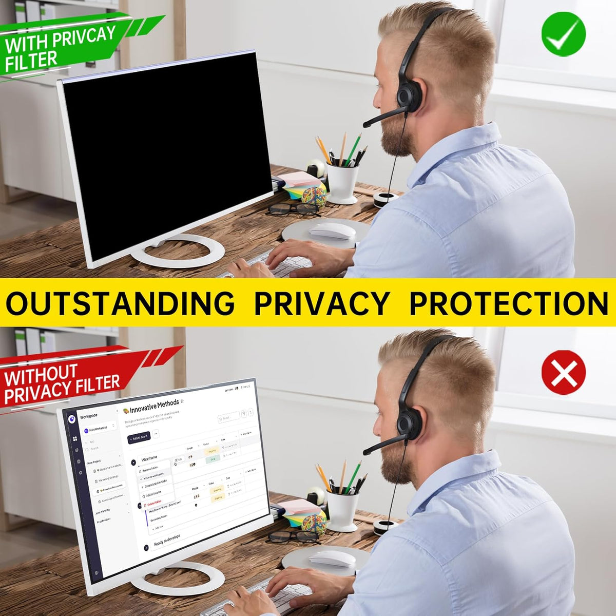27 Inch Computer Privacy Screen for 16:9 Computer Monitor, Anti-Blue Light Monitor Privacy Screen Filter, Anti-UV Computer Shield, Hanging Type