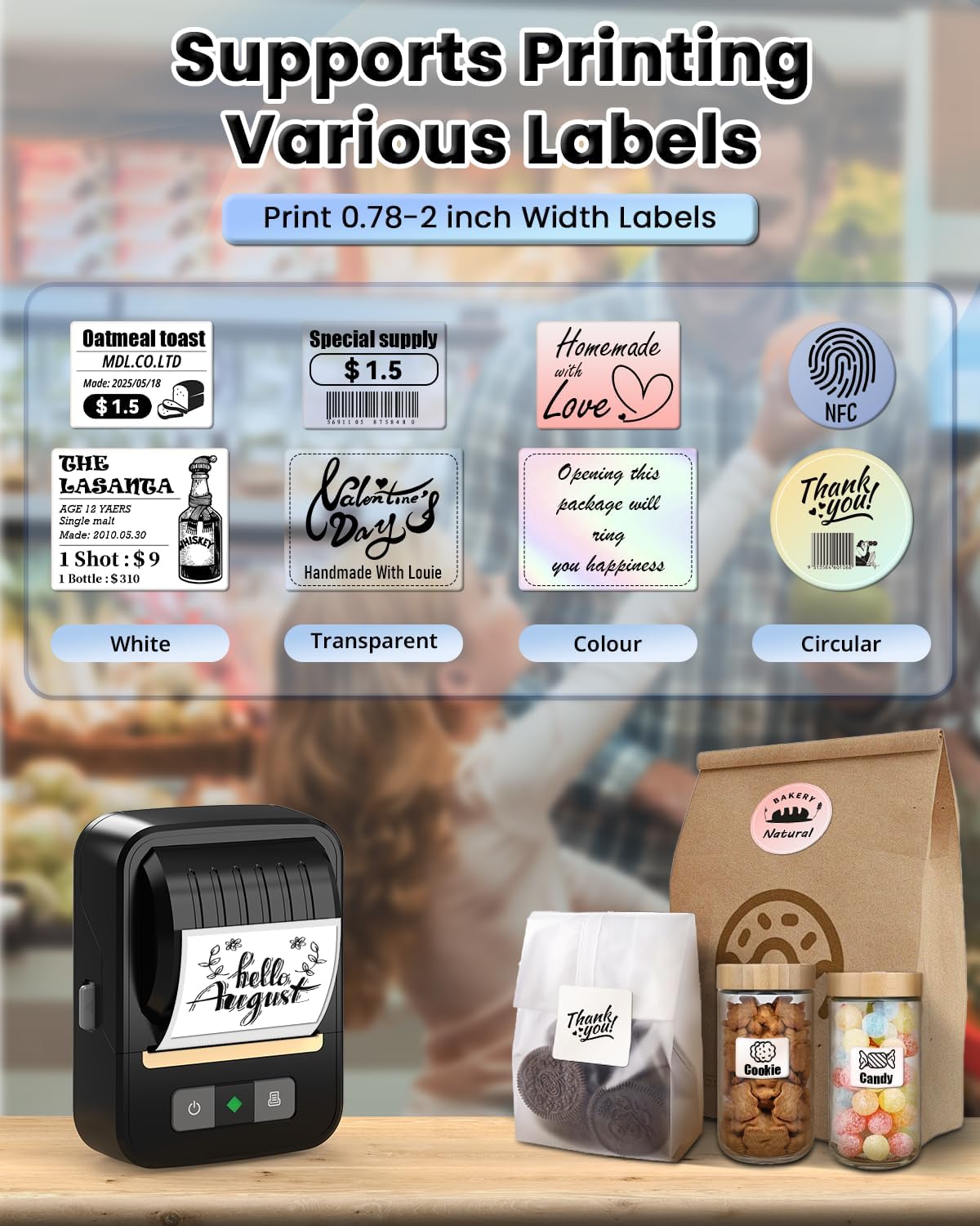 NDYIN Label Makers, Label Maker Machine with Tape, Bluetooth Label Maker, Portable Thermal 2 Inch Label Printer for Small Business, Barcode, Address, Logo, Clothing, Sticker Printer for Phones & PC