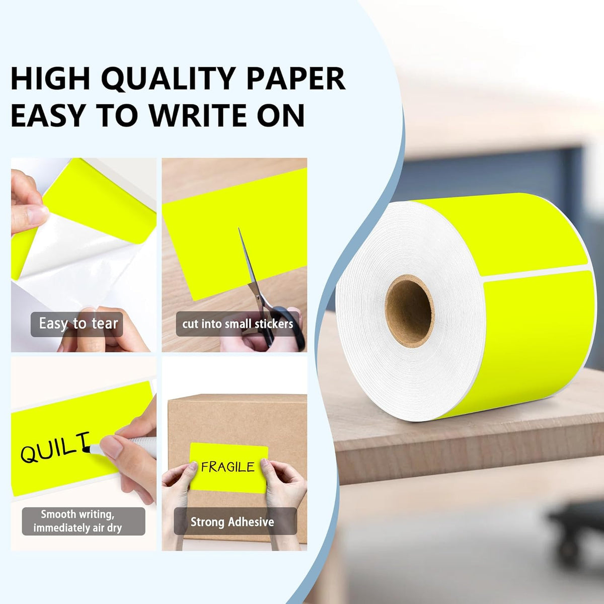 PARLAIM 3 X 5 Inch 1000Per/4Rolls Rectangle Inventory Color Coding Labels,Roll Square Label Stickers for Home (Fluorescent Yellow)